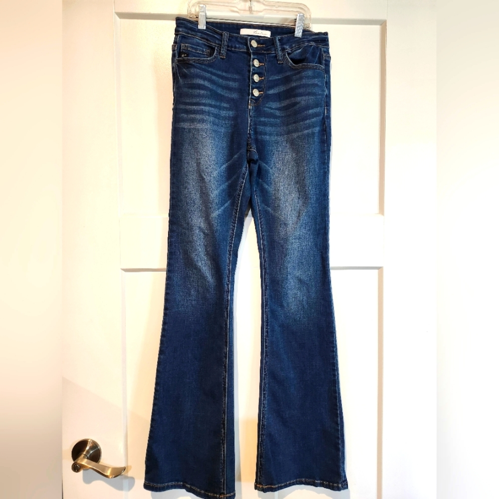 KanCan Dark Blue High-Rise Flare Jeans